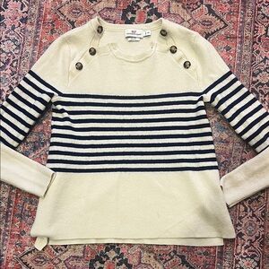 100 pure merino wool, Cream and Navy Striped Sweater